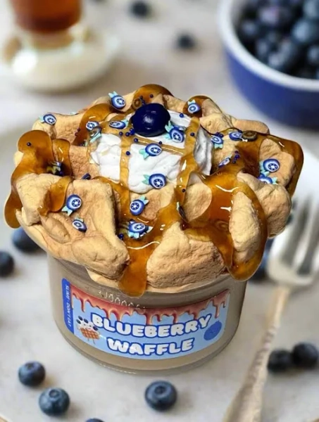 Blueberry Waffle Clay Kit - Butter Slime 7oz Flexible deli container + Large clay piece