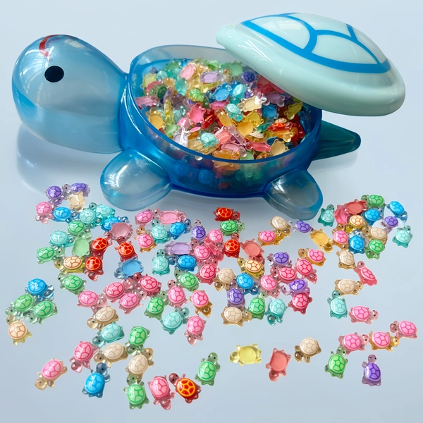 Large Glow-in-the-Dark Turtle Storage Box Kids Toy Set | 101/201pcs DIY Micro Landscape Kit: 1 Glow-in-the-Dark Storage Box + 100/200 Colorful Mini Turtles | Fish Tank/Gardening/Desktop Decor