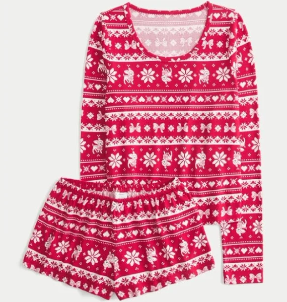Hollister Women's Always Cozy Long-Sleeve Scoop Top & Shorts Set