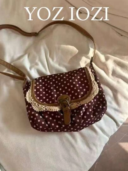 Back To School Korean Style Polka Dot Niche Design Contrast Color Handbag For Women, Suitable For College Students Shoulder Bag, Crossbody Bag, High-End Polka Dot Canvas Bag, Campus Bag