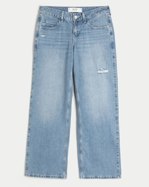 Low-Rise Distressed Light Wash Baggy Jeans