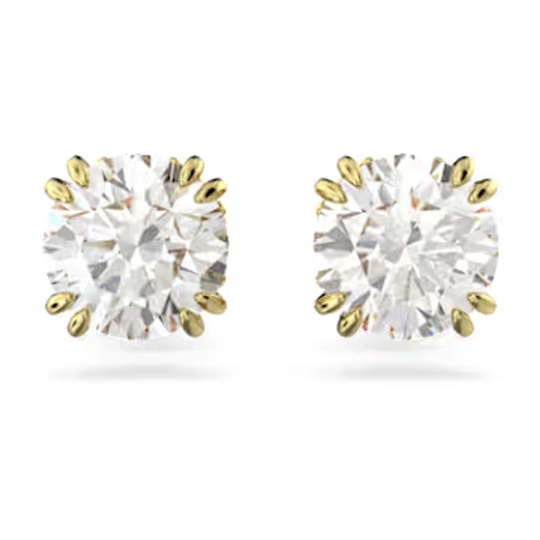 Stilla stud earrings, Round cut, White, Gold-tone plated | Swarovski