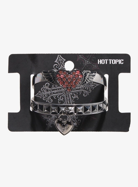 Winged Heart Padlock Cuff Bracelet Set