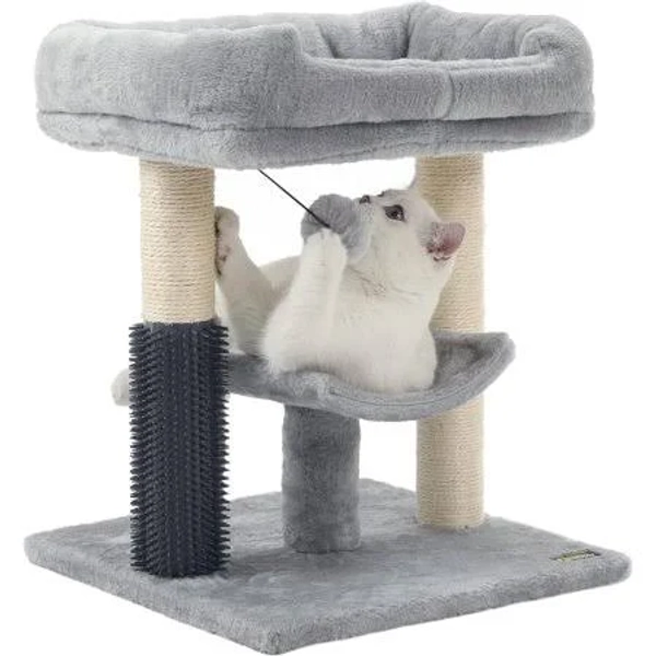 Hoopet 20 inch Cat Tree Tower, Scratching Post for Indoor Cats with Cozy Perch, Self Groomer & Interactive Ball,Grey, Size: 20H x 15.8W x 15.8L, Gray