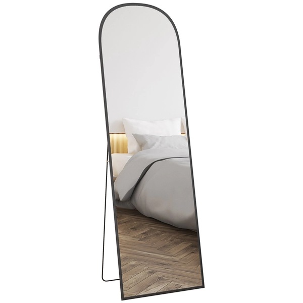 HOMCOM Specchio da Terra e Parete Moderno in Lega di Alluminio con Supporto Pieghevole, 50x161.5cm, Nero