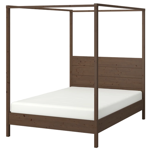 YTTERVÅG Four-poster bed frame - gray-brown/Luröy Queen