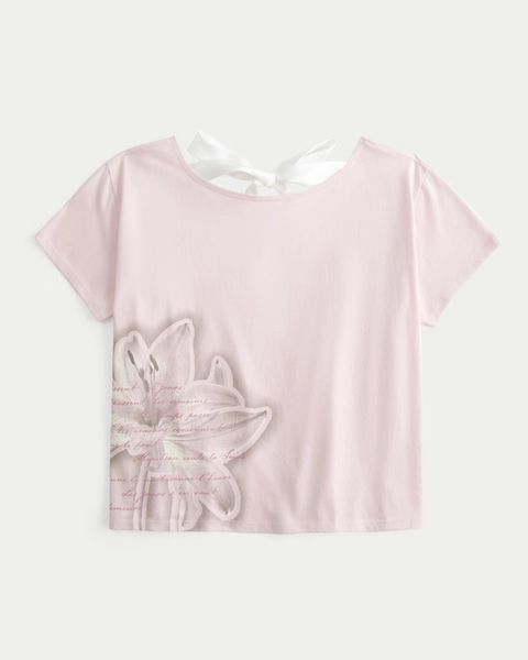 Easy Ribbon Tie-Back Floral Graphic Tee