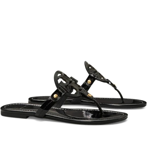 Tory Burch Women's Miller Sandals - Black - Size 7.5 - Black Patent Leather