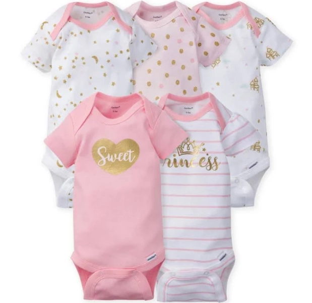 Gerber Baby Girls 5-Pack Short Sleeve Princess Onesies Bodysuits