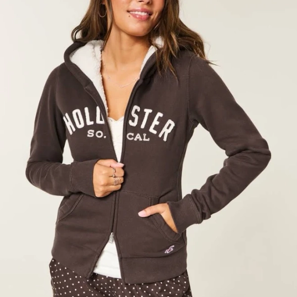 Hollister Women's Holiday Vault Release Sherpa-Lined Zip-Up Hoodie