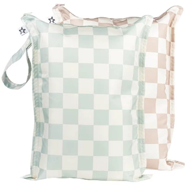 Tiny Twinkle Mess-Proof Waterproof Washable Baby/Toddler Wet Bags for Diapers, Swimsuits and Travel (Unisex Checkers)