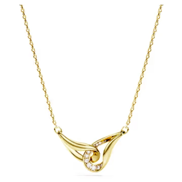 Swarovski Classica pendant, Round cut, Interlocking, White, Sterling silver, 18K gold finish