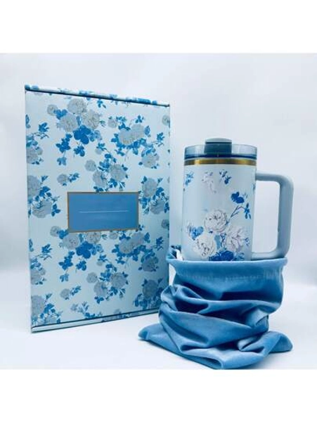 40oz Insulated Rose Pattern Water Bottle With Straw | Leakproof Lid | Gift Ready For Sports & Travel