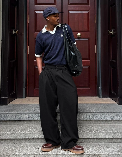 Pleated semi-jogger super baggy trousers