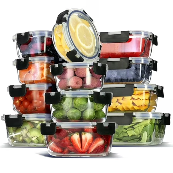 LammaLoe Glass Food Storage Containers with Lids  24 Piece Airtight Glass Meal Prep Containers  Oven  Microwave & Freezer Safe Glass Storage Containers