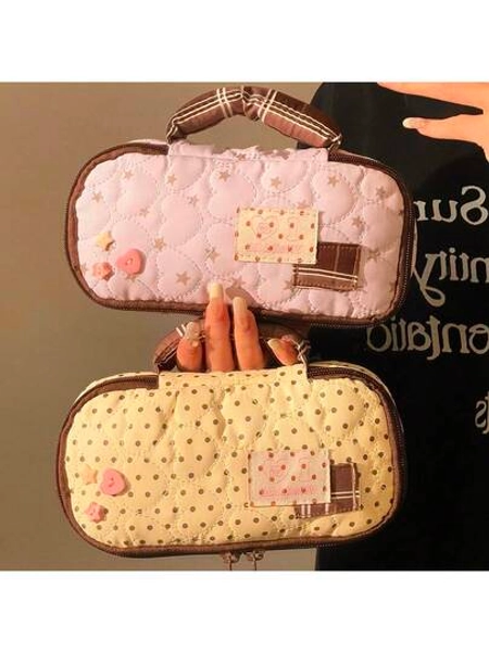 This 1pc Pinecone Tribe Large Capacity Pencil Case Features Button Decoration And Zipper Closure, Making It Convenient To Carry. It Also Has Separate Compartments To Organize Stationery. It Is An Ideal Choice For School, Office, And Also Makes A Great Gift For Christmas, Valentine's Day, Birthdays Or New Year.,Bag