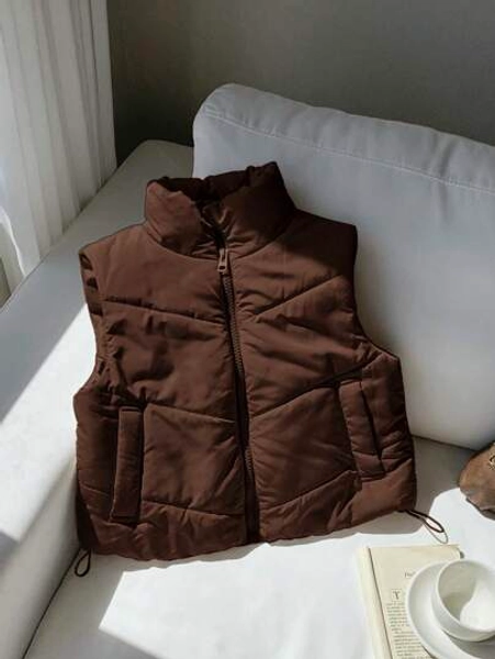 Comfortcana Winter Zip Up Double Face Snap Button Corduroy Drawstring Vest Coat