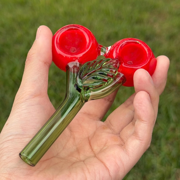 Double Bowl Cherry Glass Smoking Pipe , Tobacco Pipe , Hand Pipe , Spoon Pipe , Gift For Smoker