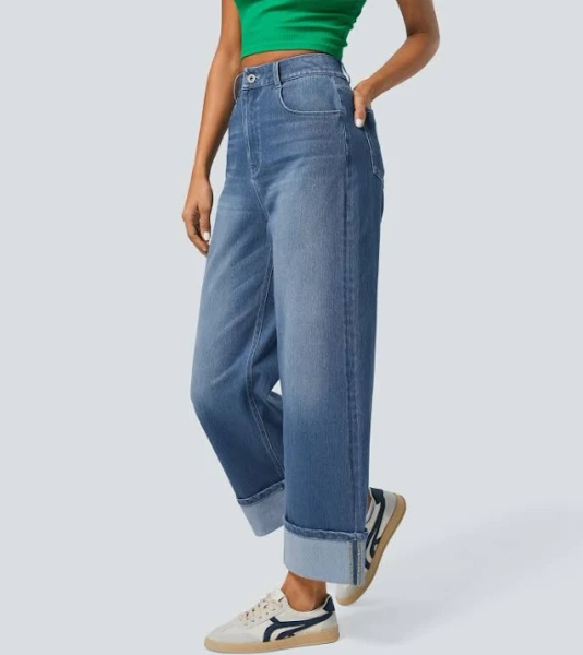 Halara Halara Flex High Waisted Pockets Leg Washed Casual Jeans