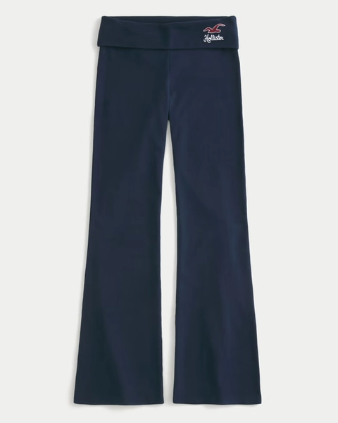 Knit Foldover Waist Logo Flare Pants