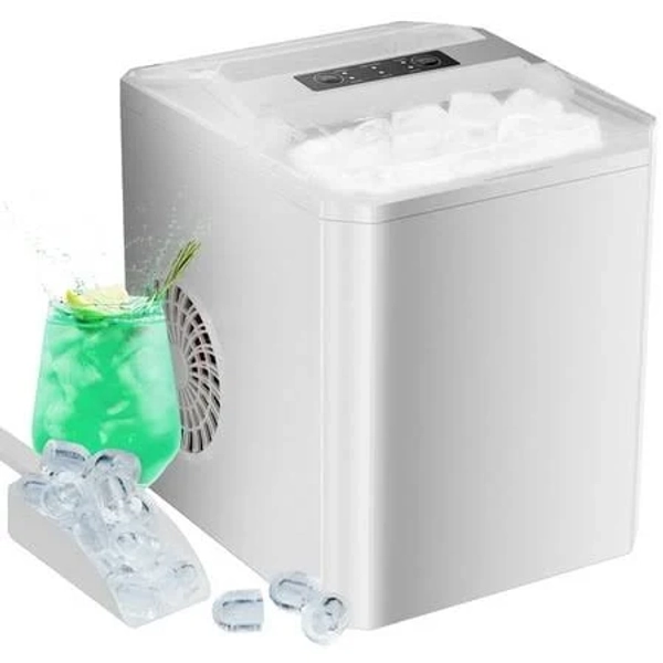 Edx Countertop Ice Maker, 26 lbs in 24 Hrs, 9 Ice Cubes Ready in 6 Mins, Self-Cleaning, with Basket & Scoop, For Home, Camping, White