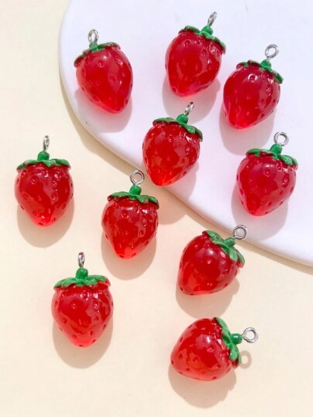 10pcs/Set Fashion Polyresin Strawberry DIY Pendant For Women For Jewelry Making