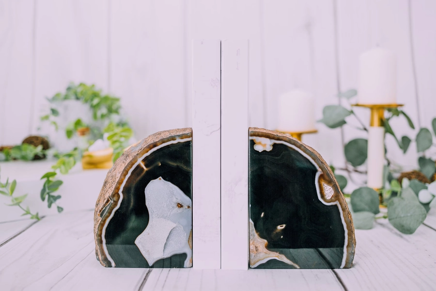 3 to 6 Pound Black Agate Bookends  - Geode Bookend - Dyed Geode Book Ends Pair - Brazilian Agate Bookends - Heavy Bookends Crystal Gift