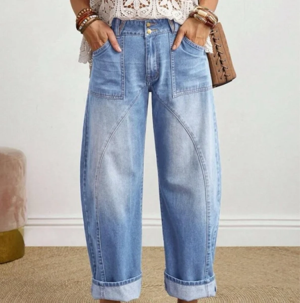 EMERY ROSE Women's Button Front Pocket Relaxed Fit Straight Leg Jeans Wide Leg Jeans Woman Loose Jeans Oversized Jeans Baggy Jeans Barrel Jeans