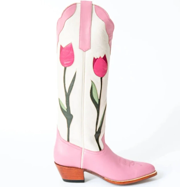 Tulip Cowgirl Block Heel Boots - Pink / 40