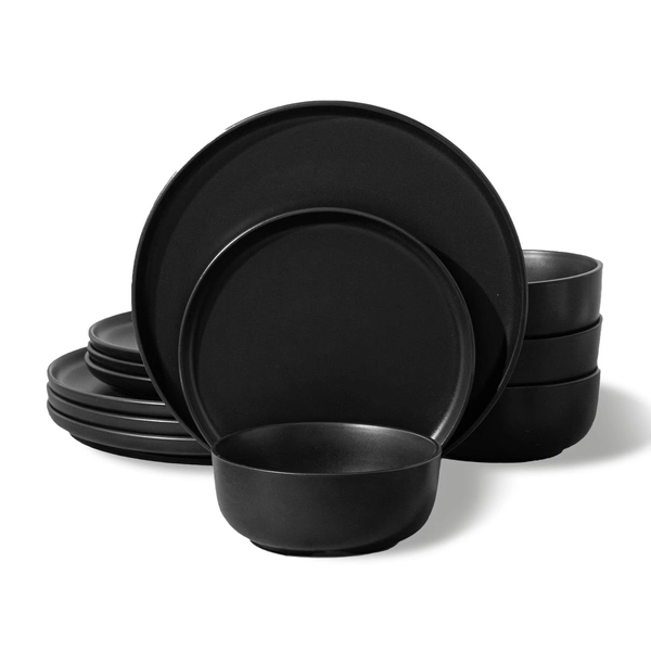 KINGSTONE 12-Piece Matte Black Stoneware Plain Design Dinnerware Set - Walmart.com