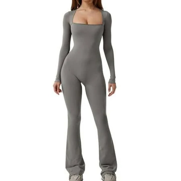 Women's Seamless Tight Square Neck Long Sleeve Romper