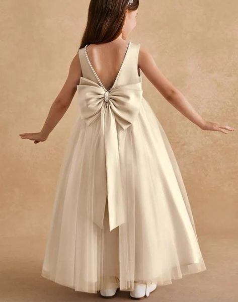 Azazie A-Line Boat Neck Ankle-Length Tulle Flower Girl Dress