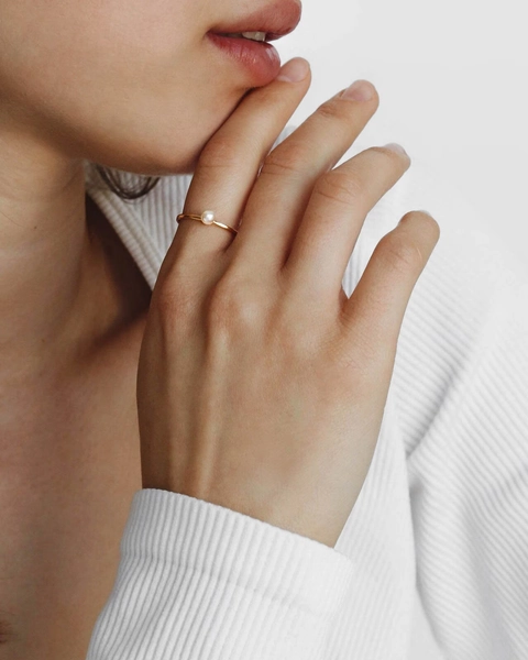 Waterproof - 18k Gold Vermeil Ring - 18k Gold Pearl Ring - Gold Beach Ring - Minimalist Ring - Stackable Ring - Gold Minimalist Ring