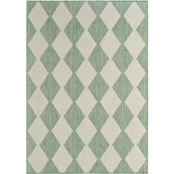 Nourison Positano 4' x 6' Blue Green Diamond Modern Flatweave Indoor/Outdoor Rug