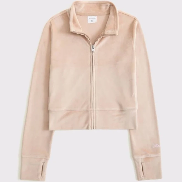 Abercrombie Kids Girls Logo Velour Full-Zip Sweatshirt