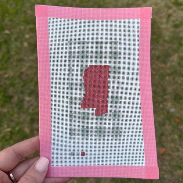 Mississippi State Gingham “Mississippi State University”- Hand Painted Needlepoint Canvas- 4x6” Frame Insert