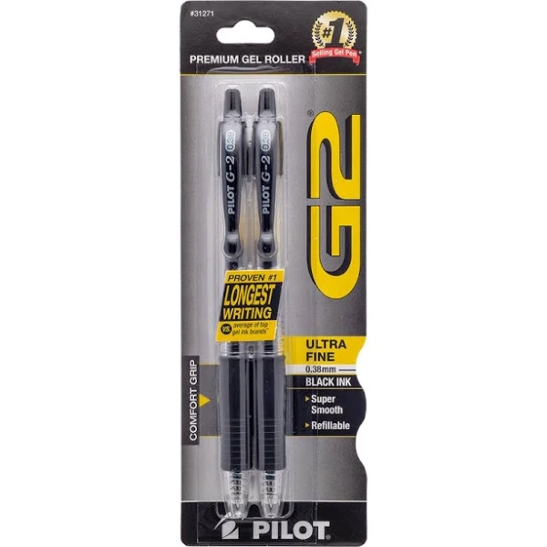 Pilot G2 Ultra Fine Pen 2-Pack (.38 Black Ink)