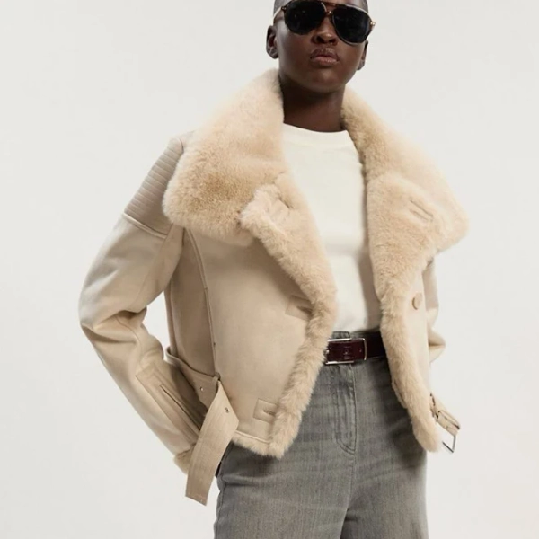 Karen Millen Faux Shearling Biker Coat