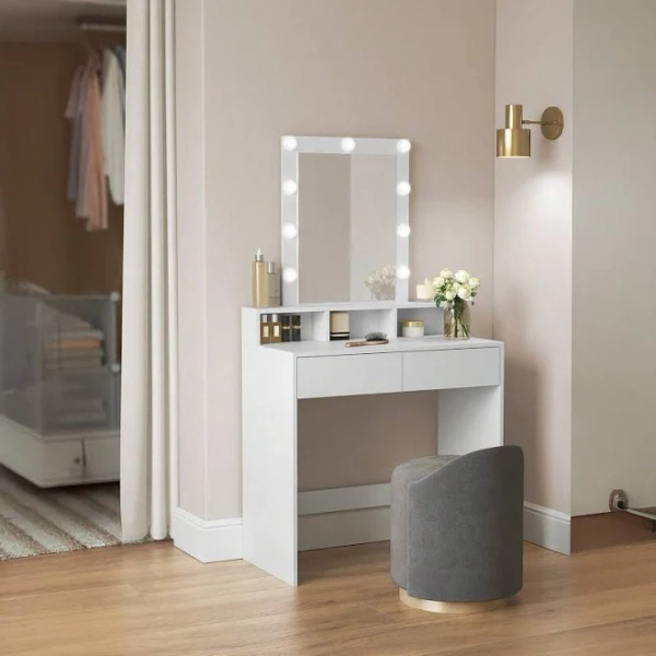 VASAGLE Dressing Table with LED Lights and Adjustable Brightness