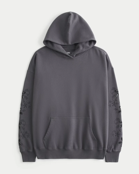 Hollister Feel Good Easiest Embroidered Floral Cutout Hoodie