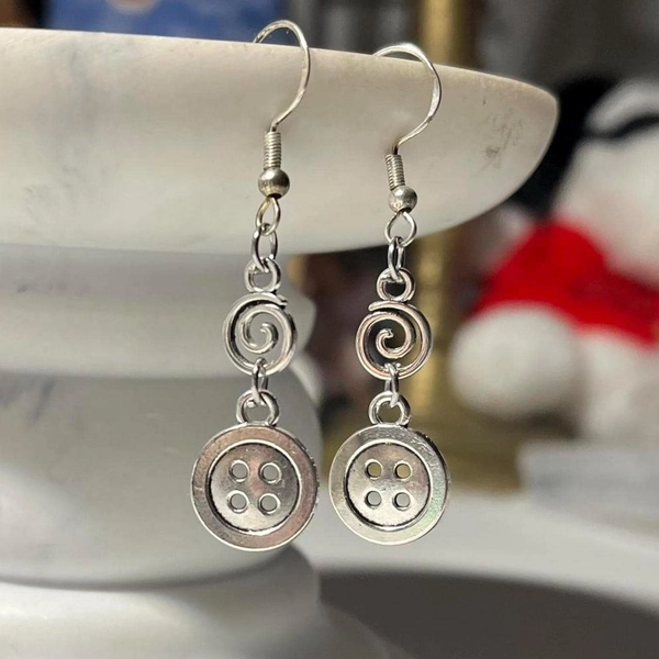 Handmade Whimsigoth Swirl and Button: Fish Hook Style Dangle Earrings