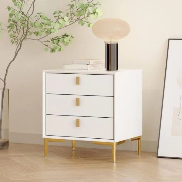FUFU&GAGA 3-Drawer White Wooden Nightstand