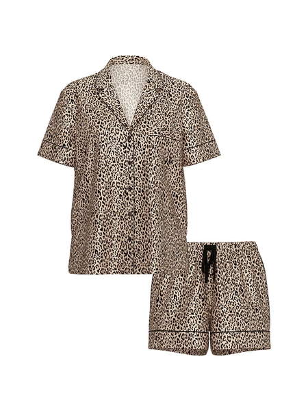 Leopard Brown Satin Short Pyjamas Set