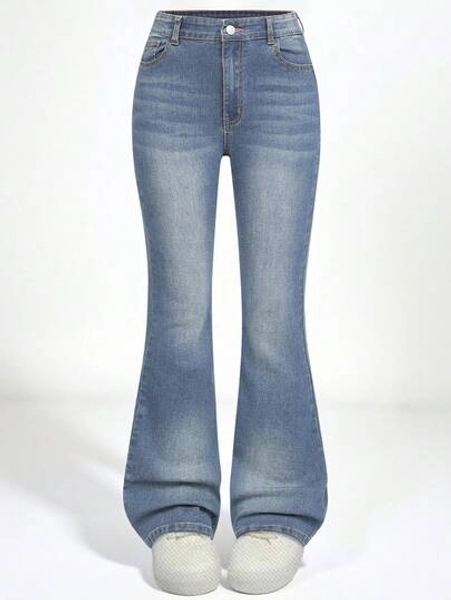 SHEIN Y2K Fashion Heavy Washed Flare Stretch Jeans For Teen Girl Summer Holiday