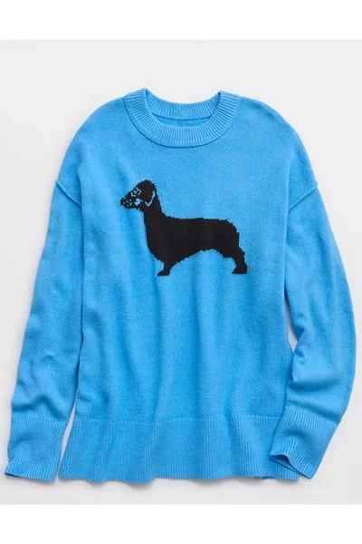 Aerie Softest Luxe Crew Sweater Women's Blue Vinyl XXS