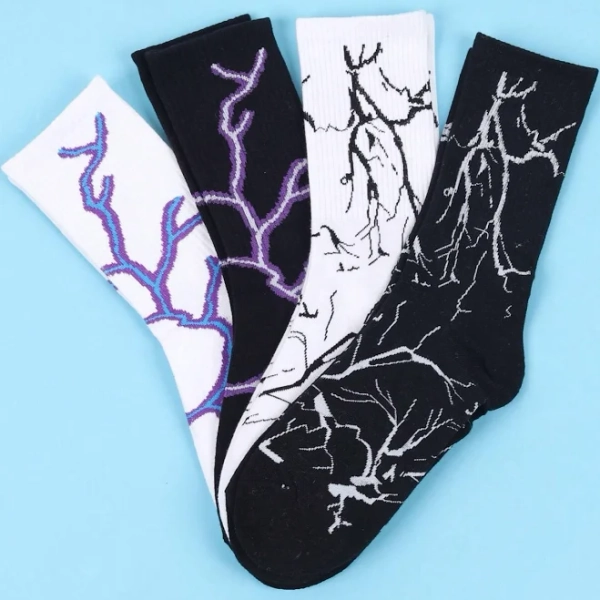4pairs Men Lightning Pattern Crew Socks