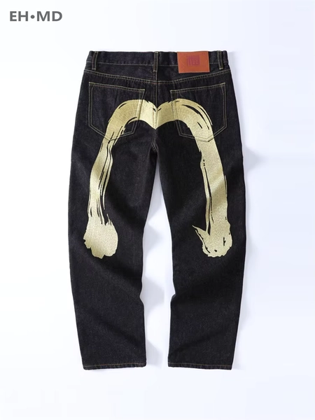 EH · MD Japanese Gold Thread M Embroidered Jeans Men Loose Straight Hip Hop Popular Slim Fit Black Denim Pants Red Ear Cotton 24 - AliExpress 200000343
