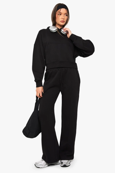 Pintuck Detail Deep Waistband Wide Leg Jogger