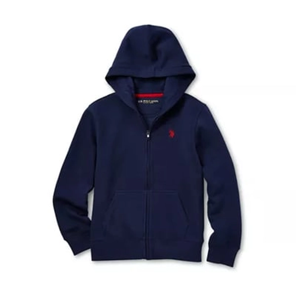 U.S. Polo Assn. Little & Big Kid Boys Long Sleeve Embroidered Fleece Zipper Hoodie, Medium, Blue
