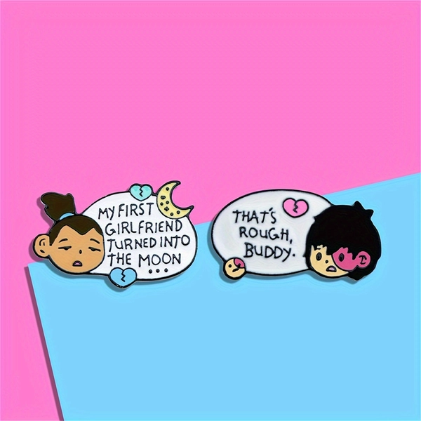 2pcs Set Cute Cartoon Dialogue Brooches for Men - Zinc Alloy, Novelty Accessory for Clothes & Bags